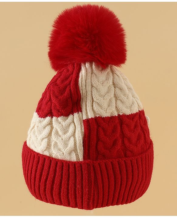 Babyhug Woollen Cap & Muffler With Bear Applique in Red -Diameter 17.5 cm