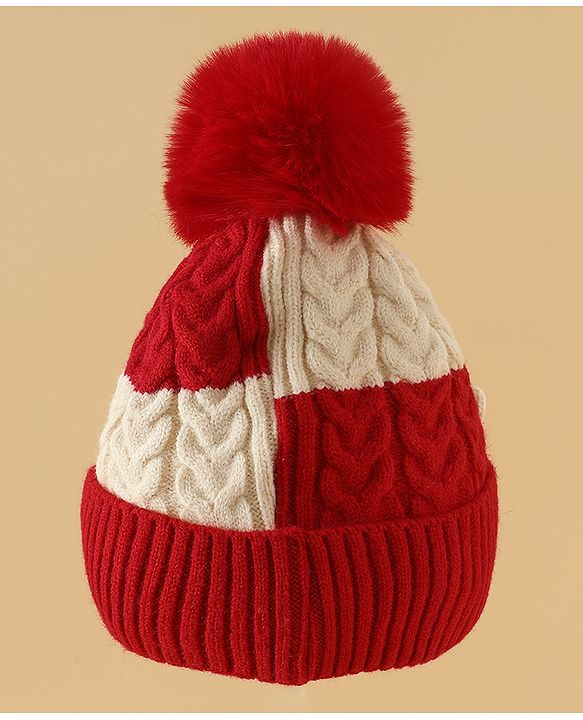 Babyhug Woollen Cap & Muffler With Bear Applique in Red -Diameter 17.5 cm