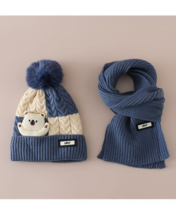 Babyhug Woollen Cap & Muffler With Bear Applique in Red -Diameter 17.5 cm