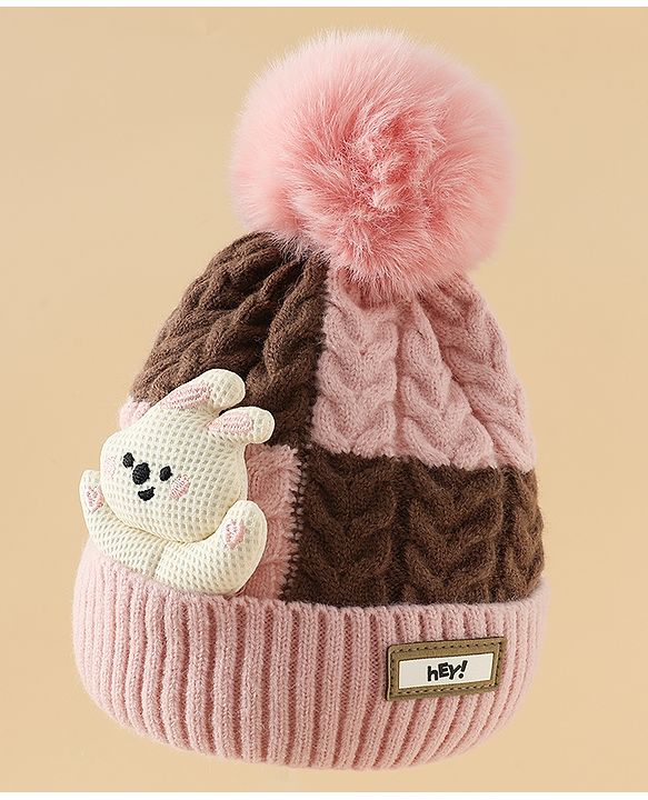 Babyhug Woollen Cap & Muffler With Bear Applique in Red -Diameter 17.5 cm