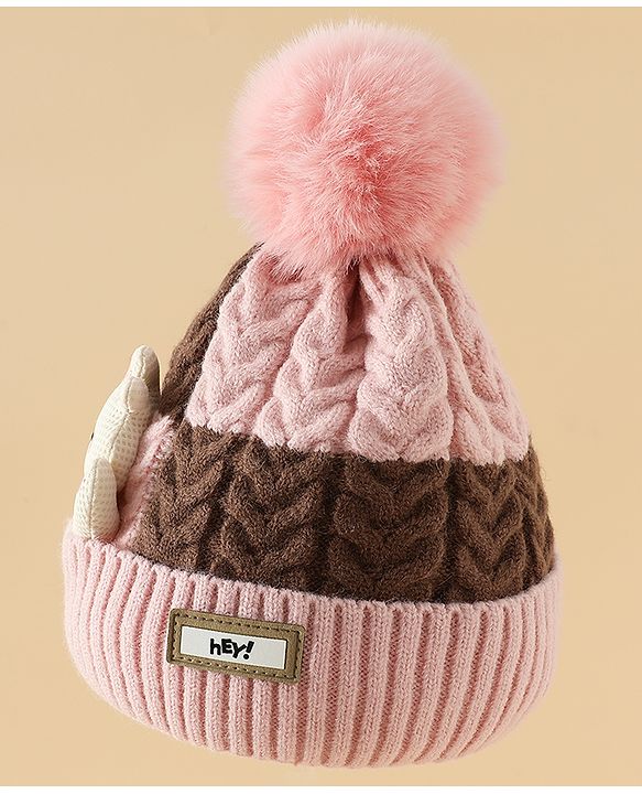 Babyhug Woollen Cap & Muffler With Bear Applique in Red -Diameter 17.5 cm