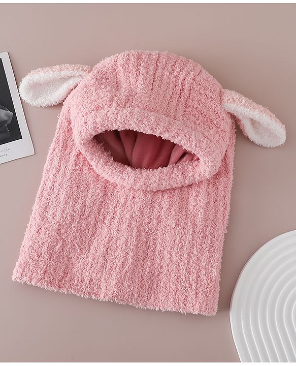 Babyhug Monkey Cap with Ear Applique Pink - Diameter 24 cm