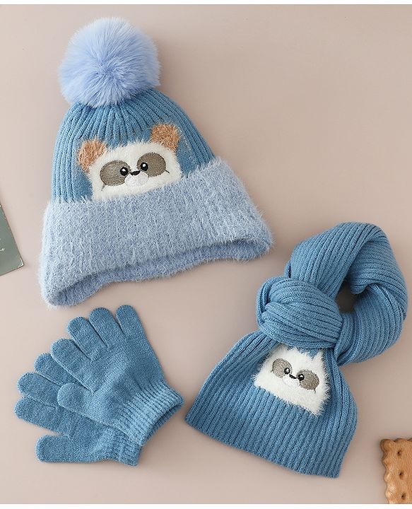 Babyhug Woollen Cap & Muffler With Bunny Patch in Pink - Diameter 20 cm