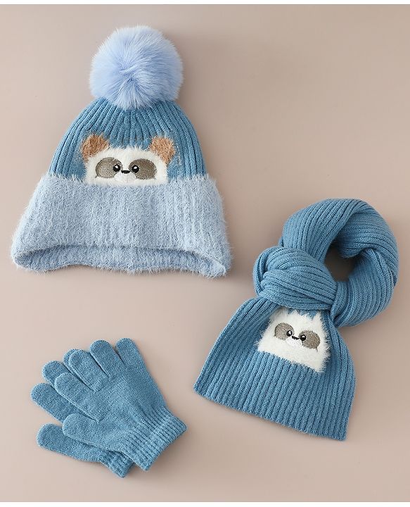 Babyhug Woollen Cap & Muffler With Bunny Patch in Pink - Diameter 20 cm