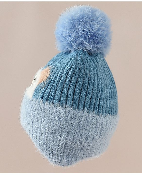 Babyhug Woollen Cap & Muffler With Bunny Patch in Pink - Diameter 20 cm