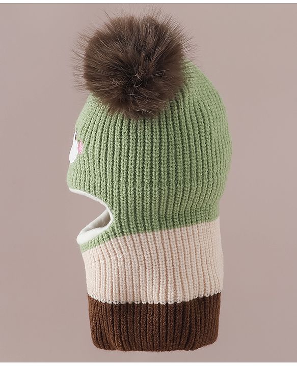Babyhug Monkey Cap with Pom Pom and Bear Embroidery Pink - Diameter 22 cm