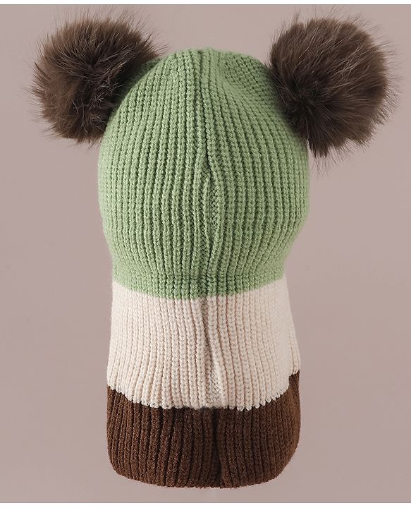 Babyhug Monkey Cap with Pom Pom and Bear Embroidery Pink - Diameter 22 cm