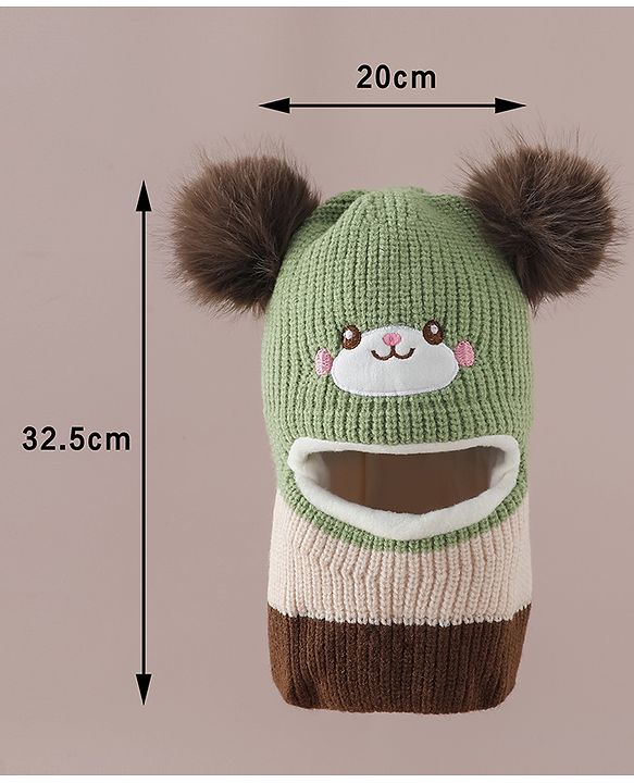 Babyhug Monkey Cap with Pom Pom and Bear Embroidery Pink - Diameter 22 cm