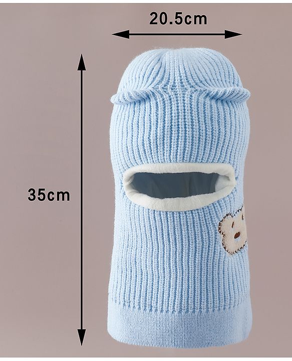 Babyhug Monkey Cap with Bear Embroidery & Ear Applique Light Blue - Diameter 23 cm