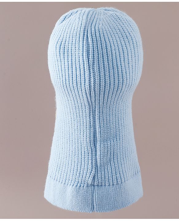 Babyhug Monkey Cap with Bear Embroidery & Ear Applique Light Blue - Diameter 23 cm