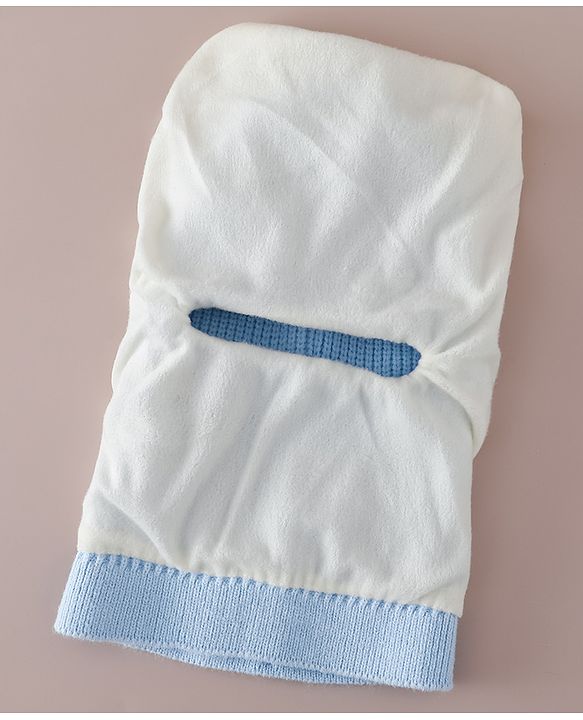 Babyhug Monkey Cap with Bear Embroidery & Ear Applique Light Blue - Diameter 23 cm