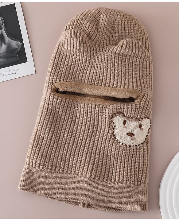 Babyhug Monkey Cap with Bear Embroidery & Ear Applique Light Blue - Diameter 23 cm
