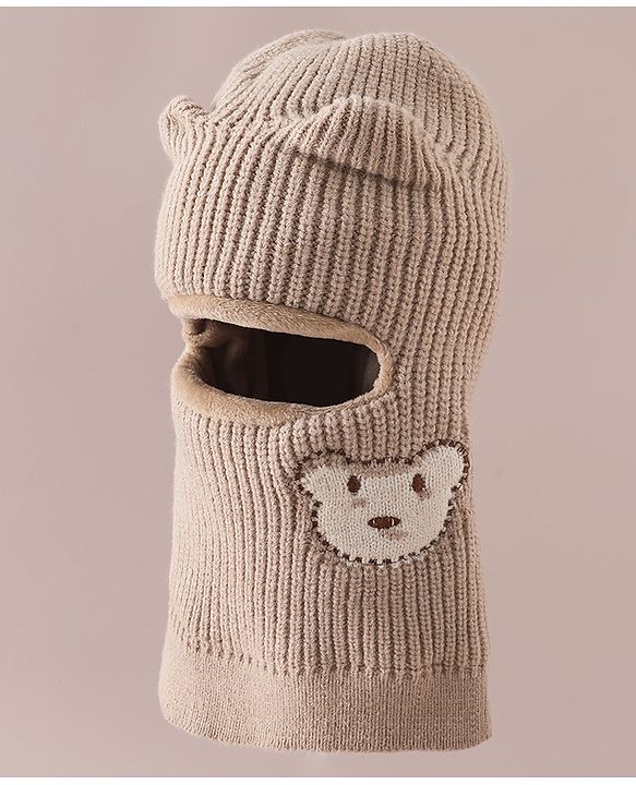 Babyhug Monkey Cap with Bear Embroidery & Ear Applique Light Blue - Diameter 23 cm