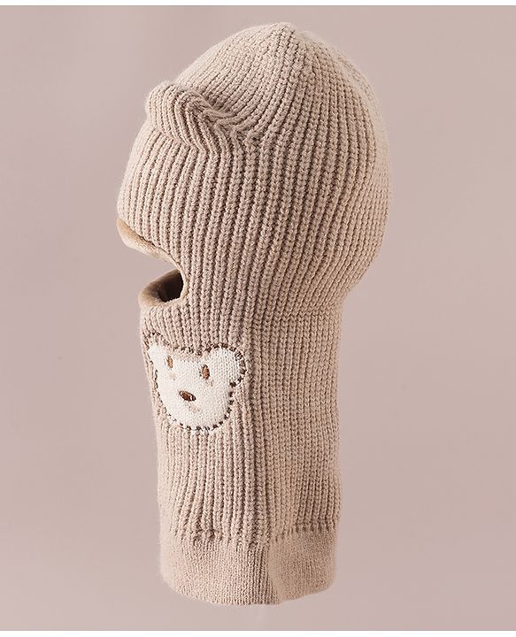 Babyhug Monkey Cap with Bear Embroidery & Ear Applique Light Blue - Diameter 23 cm