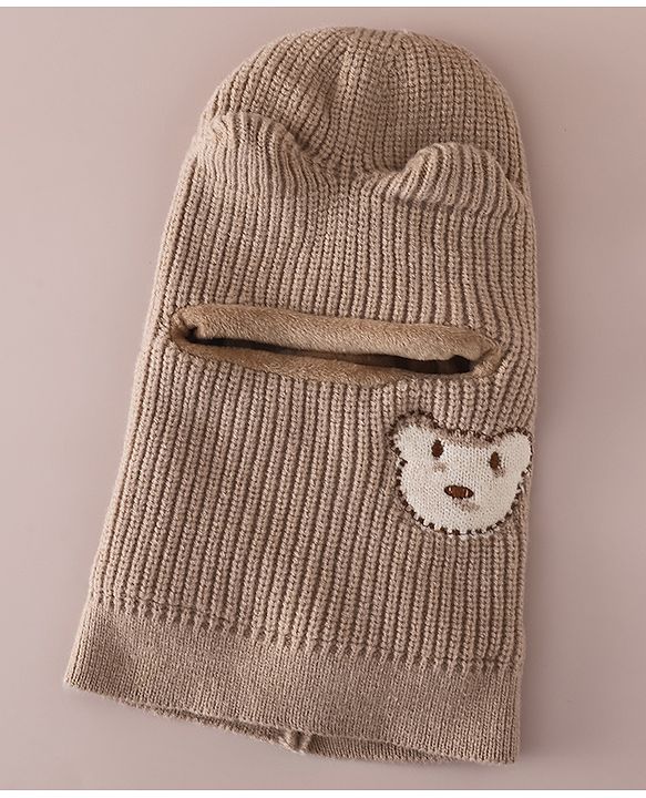 Babyhug Monkey Cap with Bear Embroidery & Ear Applique Light Blue - Diameter 23 cm