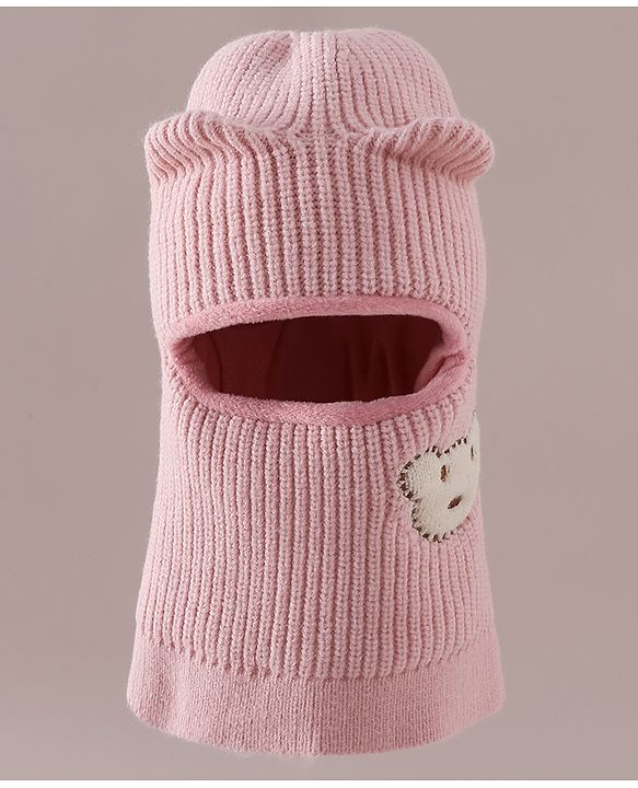 Babyhug Monkey Cap with Bear Embroidery & Ear Applique Light Blue - Diameter 23 cm