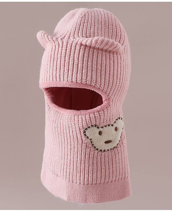 Babyhug Monkey Cap with Bear Embroidery & Ear Applique Light Blue - Diameter 23 cm