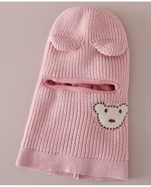 Babyhug Monkey Cap with Bear Embroidery & Ear Applique Light Blue - Diameter 23 cm