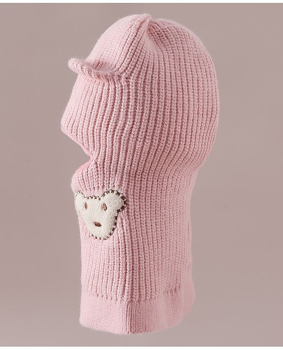 Babyhug Monkey Cap with Bear Embroidery & Ear Applique Light Blue - Diameter 23 cm