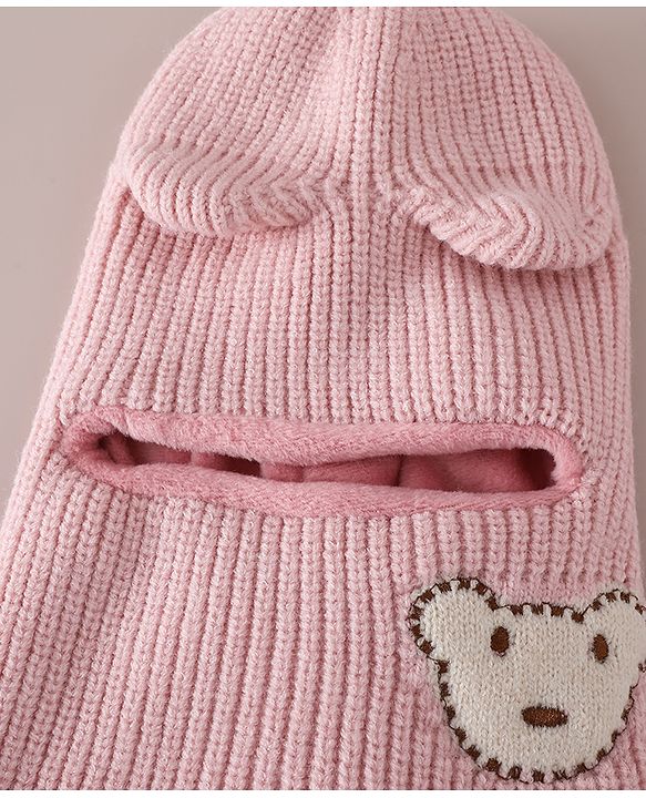 Babyhug Monkey Cap with Bear Embroidery & Ear Applique Light Blue - Diameter 23 cm