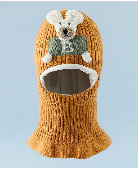 Babyhug Monkey Cap With Puppy Patch in Brown - Diameter 25 cm