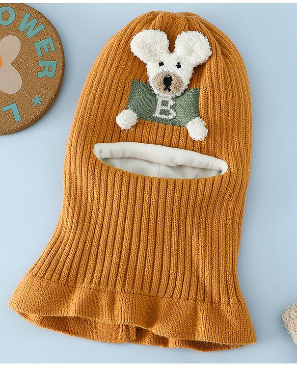 Babyhug Monkey Cap With Puppy Patch in Brown - Diameter 25 cm