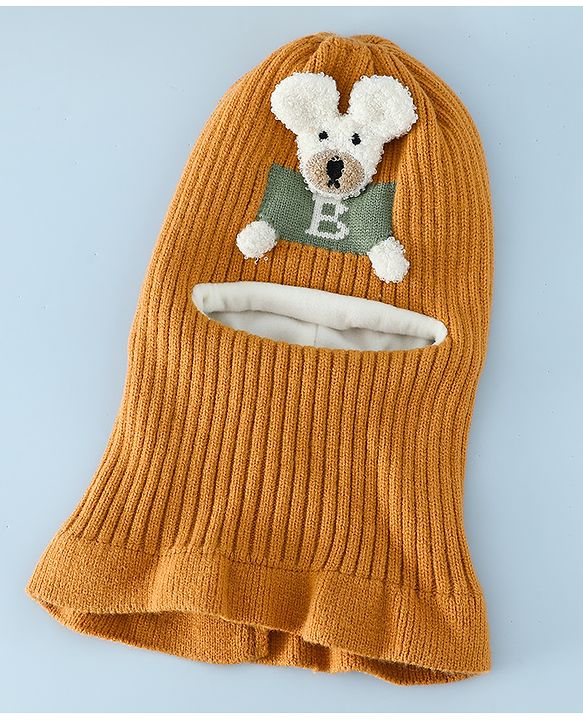 Babyhug Monkey Cap With Puppy Patch in Brown - Diameter 25 cm