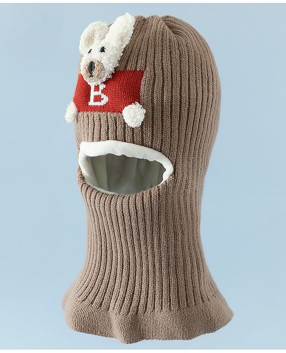 Babyhug Monkey Cap With Puppy Patch in Brown - Diameter 25 cm