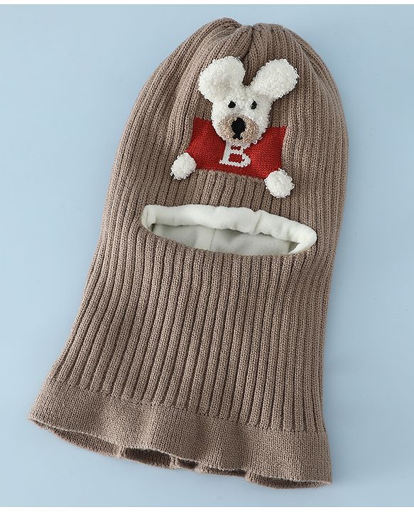 Babyhug Monkey Cap With Puppy Patch in Brown - Diameter 25 cm