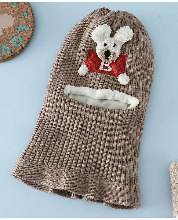 Babyhug Monkey Cap With Puppy Patch in Brown - Diameter 25 cm