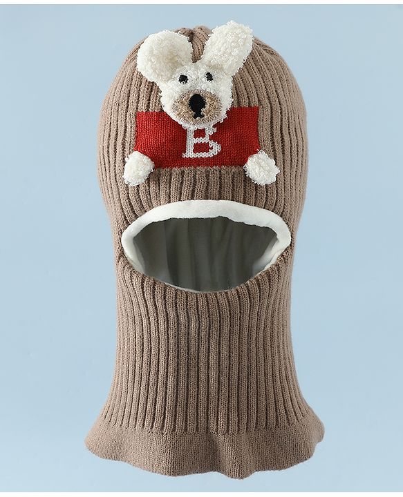 Babyhug Monkey Cap With Puppy Patch in Brown - Diameter 25 cm