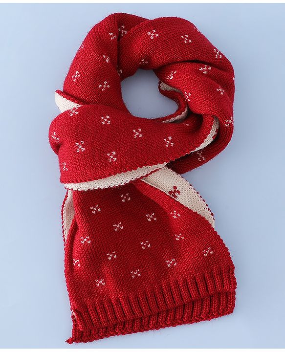 Babyhug Woollen Cap & Sets With Floral Design Red - Diameter 18.5 cm