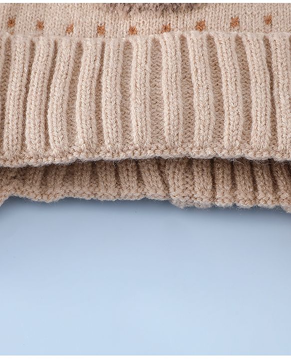 Babyhug Woollen Cap & Sets With Bear Detailing in Khaki - Diameter 19 cm