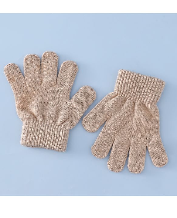 Babyhug Woollen Cap & Sets With Bear Detailing in Khaki - Diameter 19 cm