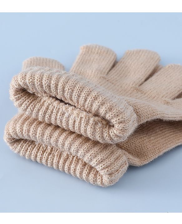 Babyhug Woollen Cap & Sets With Bear Detailing in Khaki - Diameter 19 cm