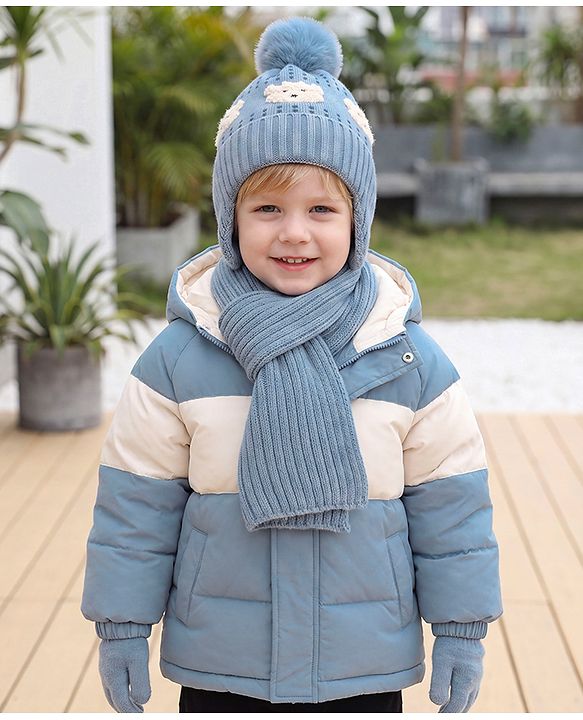 Babyhug Woollen Cap & Sets With Bear Detailing in Khaki - Diameter 19 cm