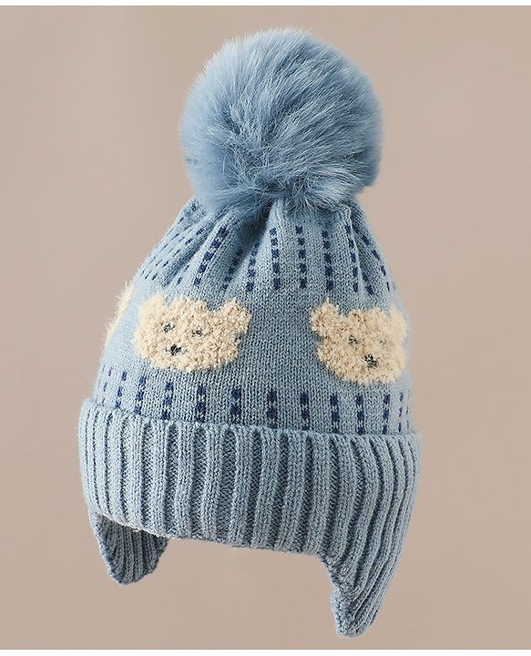 Babyhug Woollen Cap & Sets With Bear Detailing in Khaki - Diameter 19 cm