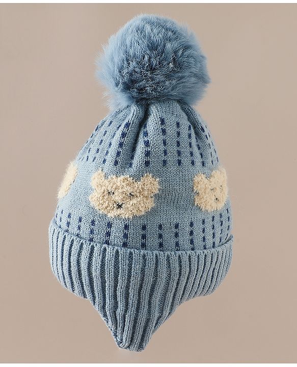 Babyhug Woollen Cap & Sets With Bear Detailing in Khaki - Diameter 19 cm