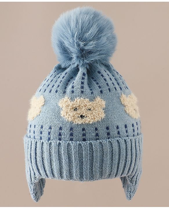 Babyhug Woollen Cap & Sets With Bear Detailing in Khaki - Diameter 19 cm
