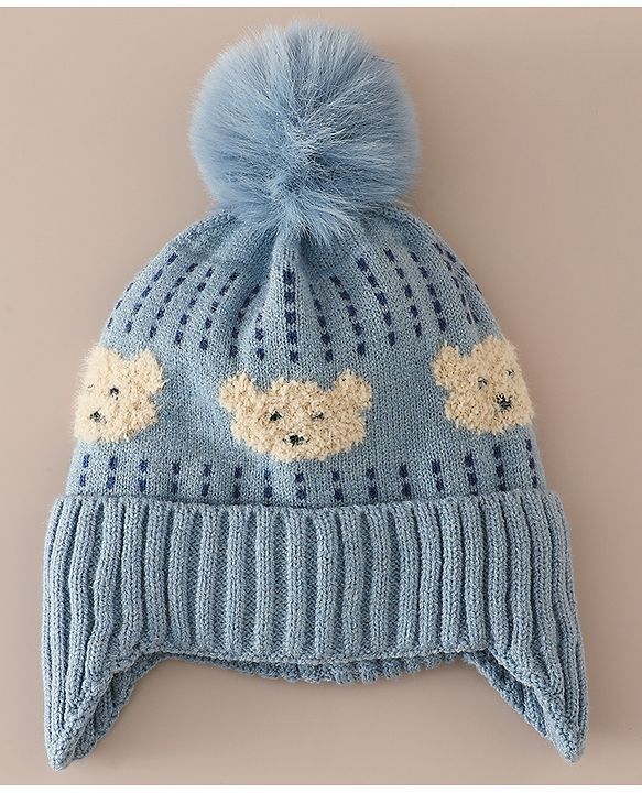 Babyhug Woollen Cap & Sets With Bear Detailing in Khaki - Diameter 19 cm