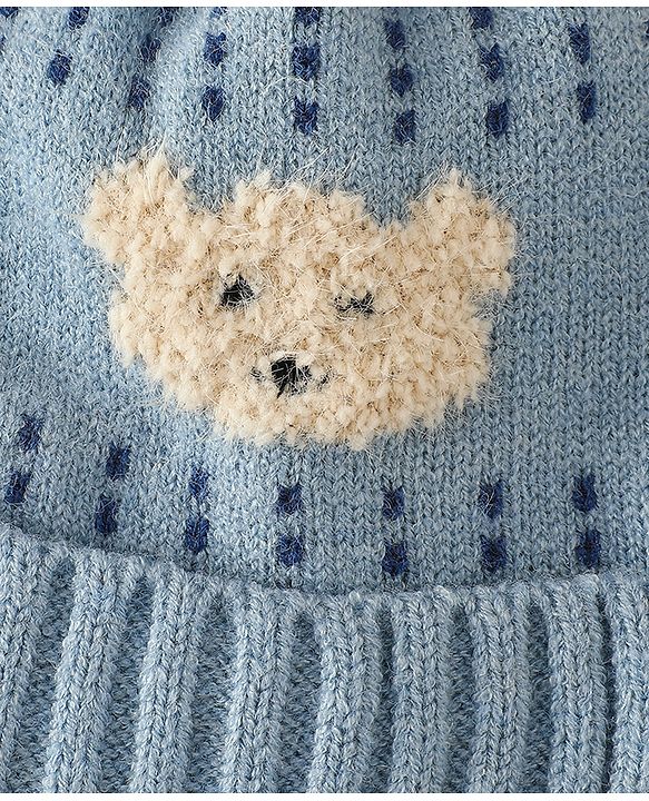 Babyhug Woollen Cap & Sets With Bear Detailing in Khaki - Diameter 19 cm