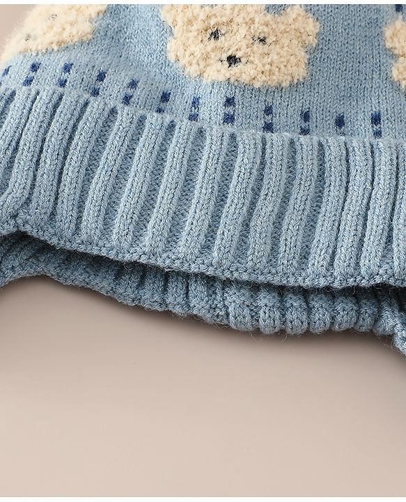 Babyhug Woollen Cap & Sets With Bear Detailing in Khaki - Diameter 19 cm