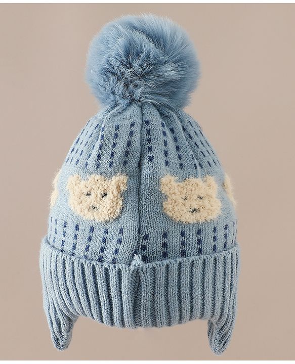 Babyhug Woollen Cap & Sets With Bear Detailing in Khaki - Diameter 19 cm
