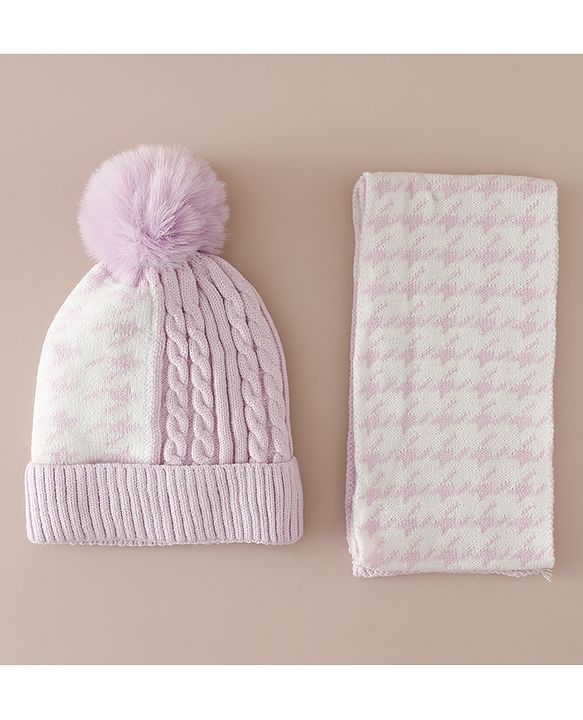 Babyhug Woollen Cap & Sets With Cable Knit Design in Purple - Diameter 18 cm