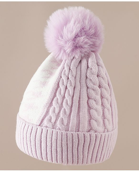 Babyhug Woollen Cap & Sets With Cable Knit Design in Purple - Diameter 18 cm