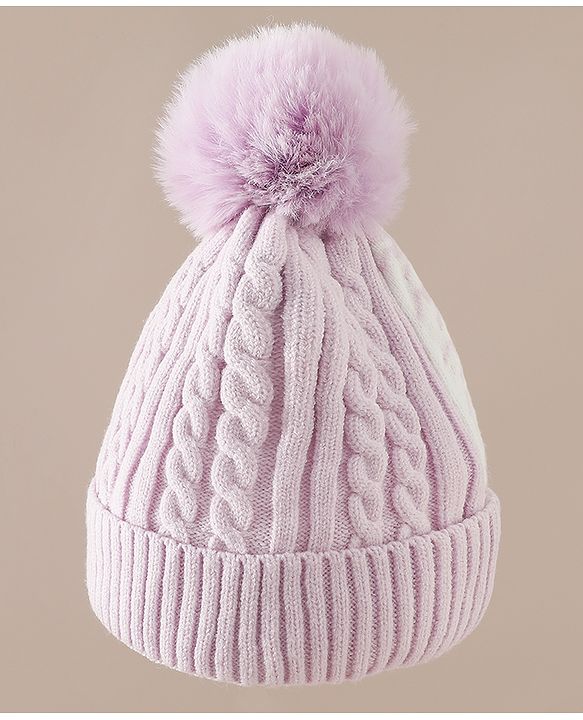 Babyhug Woollen Cap & Sets With Cable Knit Design in Purple - Diameter 18 cm