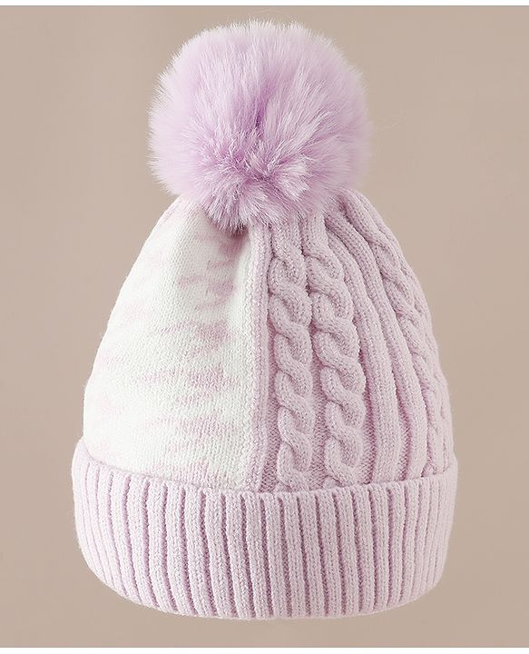 Babyhug Woollen Cap & Sets With Cable Knit Design in Purple - Diameter 18 cm