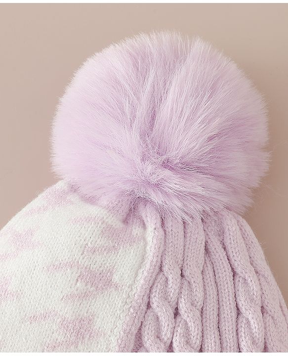 Babyhug Woollen Cap & Sets With Cable Knit Design in Purple - Diameter 18 cm