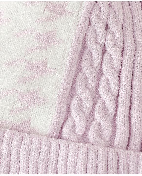 Babyhug Woollen Cap & Sets With Cable Knit Design in Purple - Diameter 18 cm