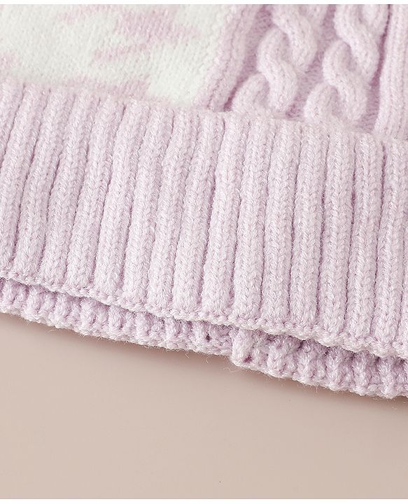 Babyhug Woollen Cap & Sets With Cable Knit Design in Purple - Diameter 18 cm